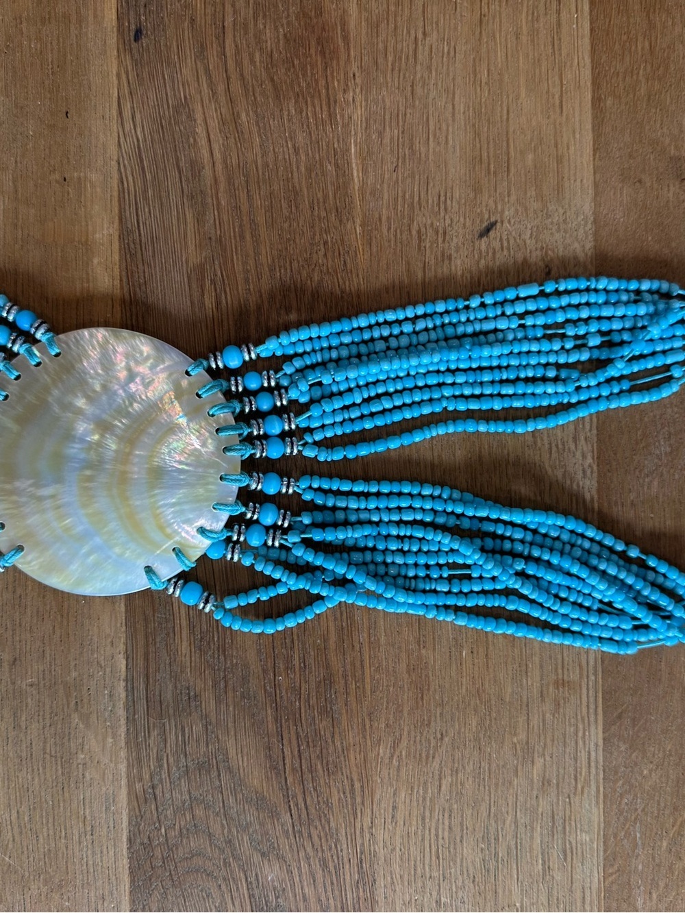 Turquoise Multi Strand Beaded Necklace Mother of Pearl Shell Statement Necklace